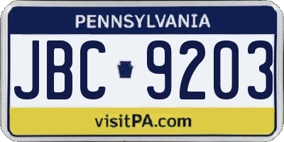 PA license plate JBC9203