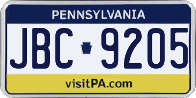 PA license plate JBC9205