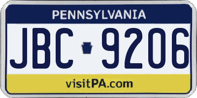 PA license plate JBC9206
