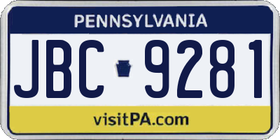 PA license plate JBC9281