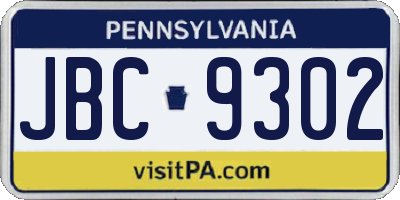 PA license plate JBC9302