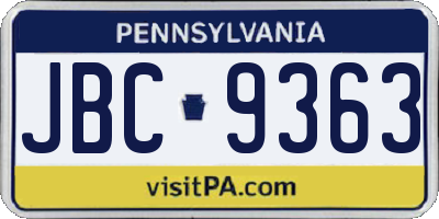 PA license plate JBC9363