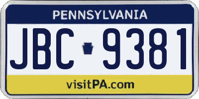 PA license plate JBC9381