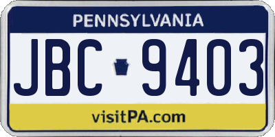 PA license plate JBC9403