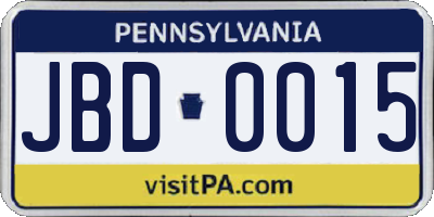 PA license plate JBD0015