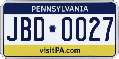 PA license plate JBD0027