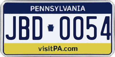 PA license plate JBD0054