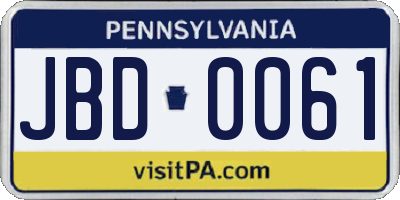 PA license plate JBD0061