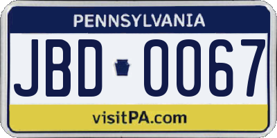 PA license plate JBD0067