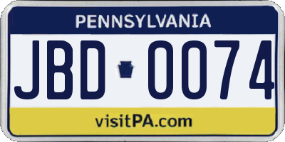 PA license plate JBD0074