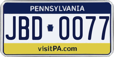 PA license plate JBD0077