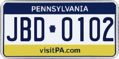 PA license plate JBD0102