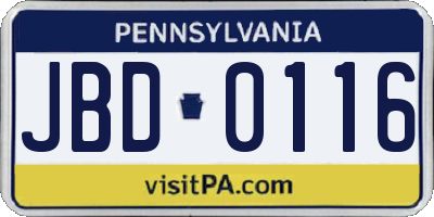 PA license plate JBD0116