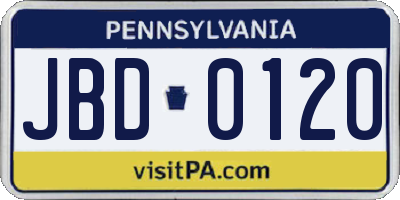 PA license plate JBD0120