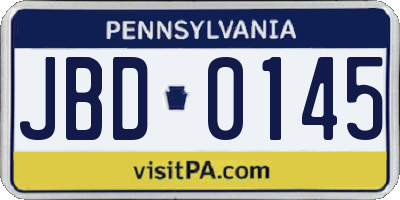 PA license plate JBD0145