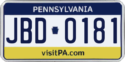 PA license plate JBD0181