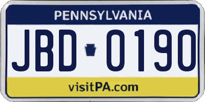 PA license plate JBD0190