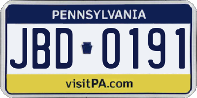 PA license plate JBD0191