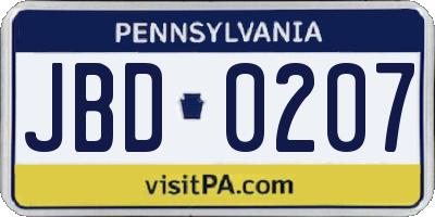 PA license plate JBD0207