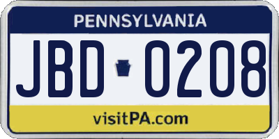 PA license plate JBD0208