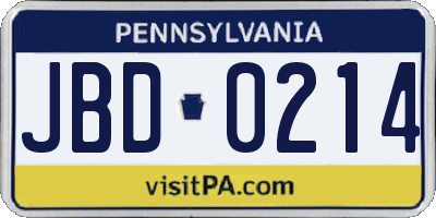 PA license plate JBD0214