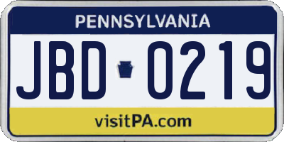 PA license plate JBD0219