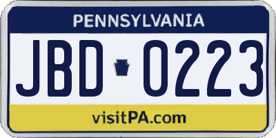 PA license plate JBD0223