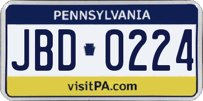 PA license plate JBD0224