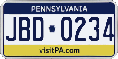 PA license plate JBD0234