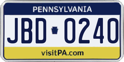 PA license plate JBD0240