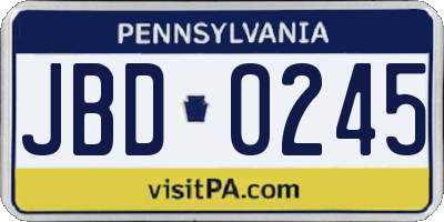 PA license plate JBD0245