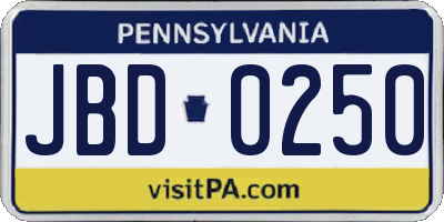 PA license plate JBD0250