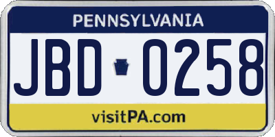 PA license plate JBD0258