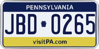 PA license plate JBD0265