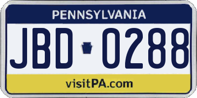 PA license plate JBD0288