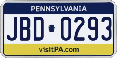 PA license plate JBD0293