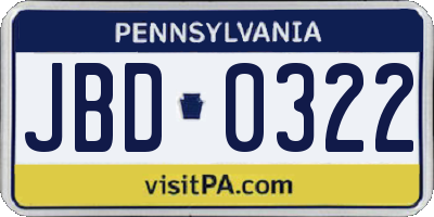 PA license plate JBD0322