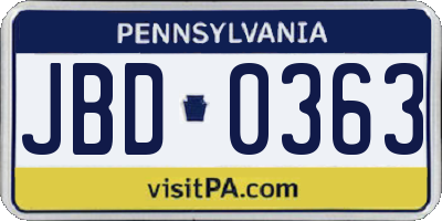 PA license plate JBD0363