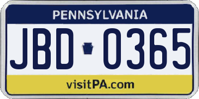 PA license plate JBD0365