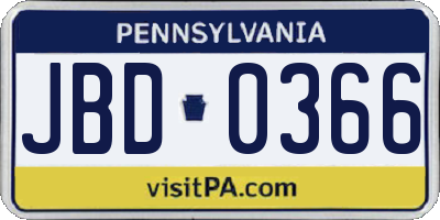 PA license plate JBD0366