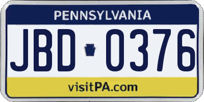 PA license plate JBD0376