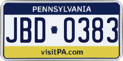 PA license plate JBD0383