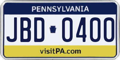 PA license plate JBD0400