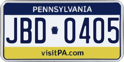 PA license plate JBD0405