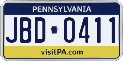 PA license plate JBD0411