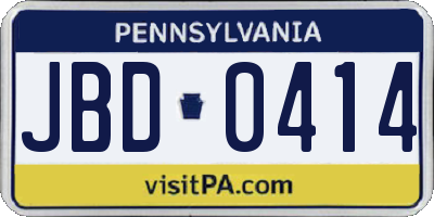 PA license plate JBD0414