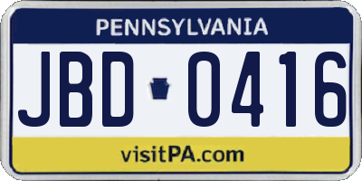 PA license plate JBD0416