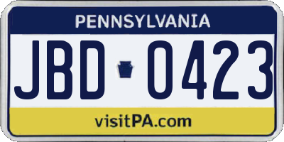 PA license plate JBD0423