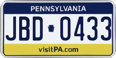 PA license plate JBD0433