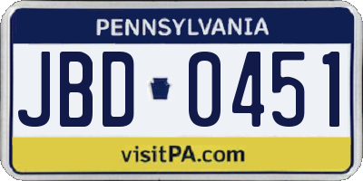 PA license plate JBD0451
